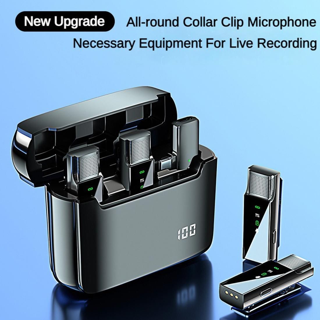 Dual Microphones Wireless Noise Cancelling Clip on Mic with Charging Case