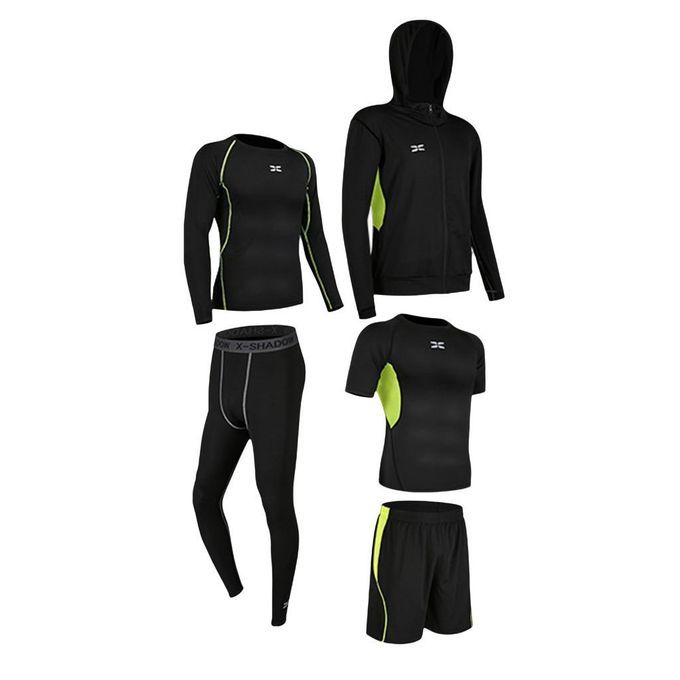 5 In 1 Men's Tracksuit Elastic Dance Compression T-shirt Green M