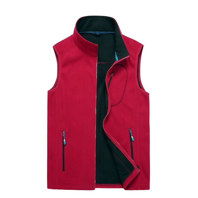 Men/Women Autumn/Winter Hiking Vest With Pockets Outdoor Fleece Climbing Trekking Camping Fishing Casual Top Men Red