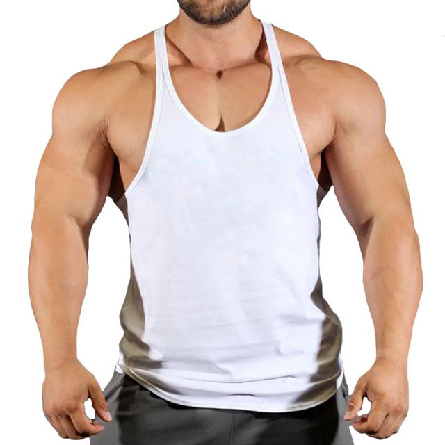 Muscle Vest Bodybuilding Stringer Running Vest Color Clothing Gyms Tank Men Fitness Sleeveless Shirt Combed Cotton(#white)