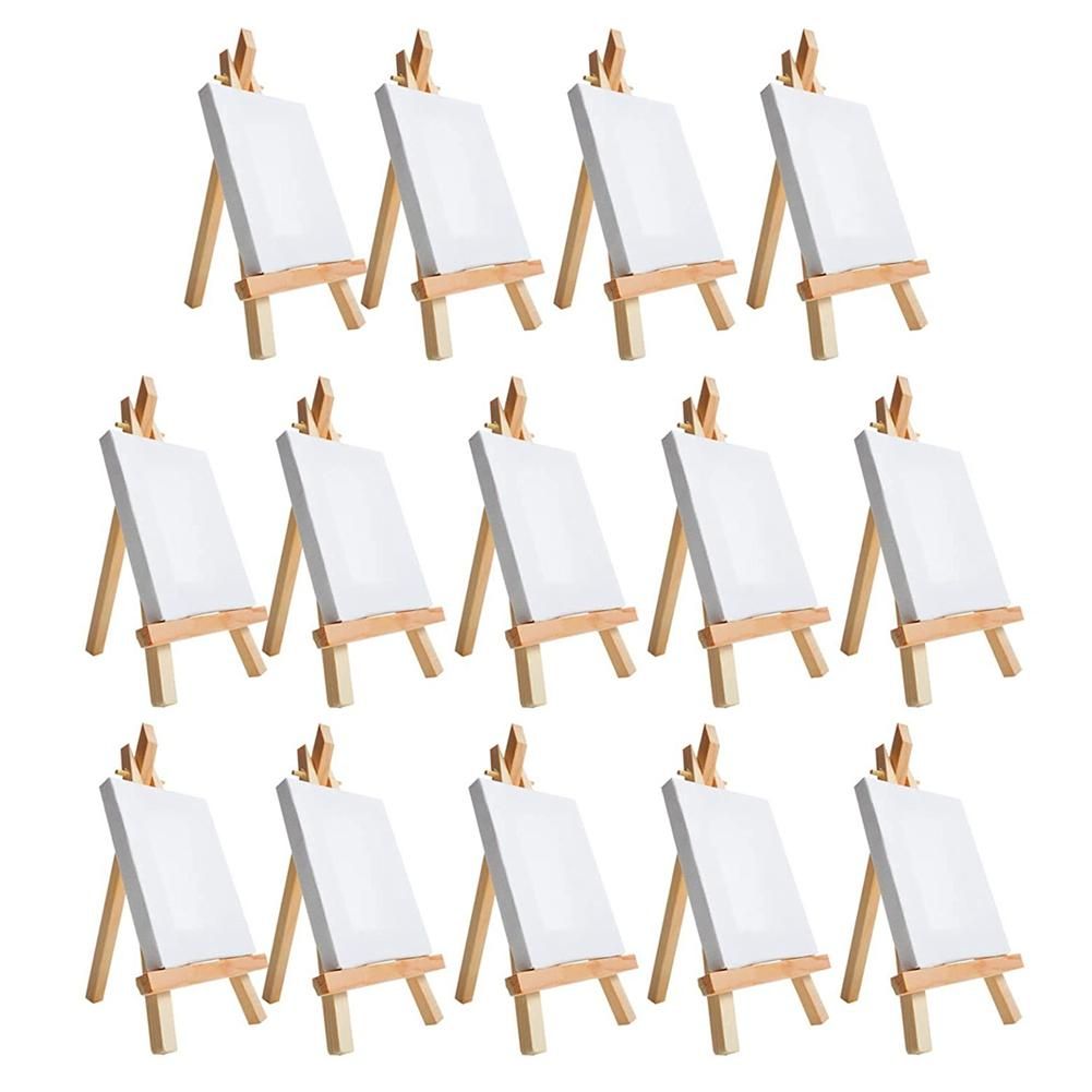 14Pcs Mini Canvas and Easel Brush Set, Canvas 4X4 Inch,