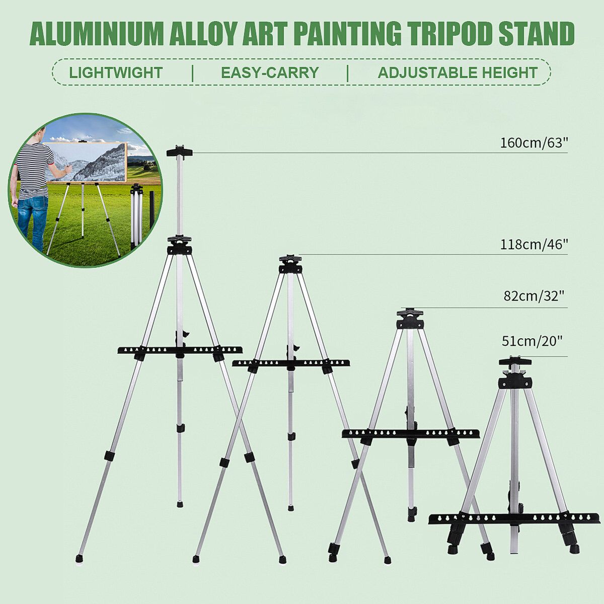 UK Aluminum Alloy Easel Telescopic Tripod Drawing Board Display Stand