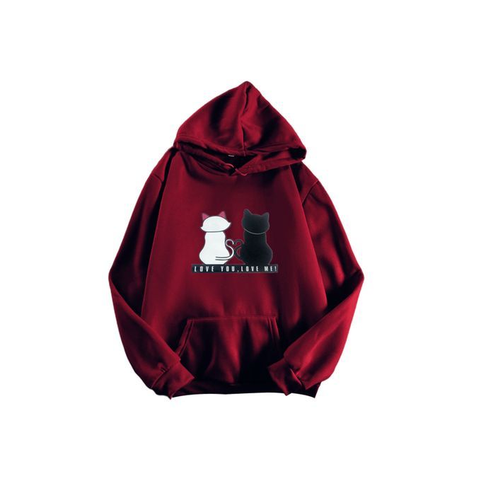 Women Long Sleeve Hoodie Casual Hooded Tops Pullover Wine Red XXXL