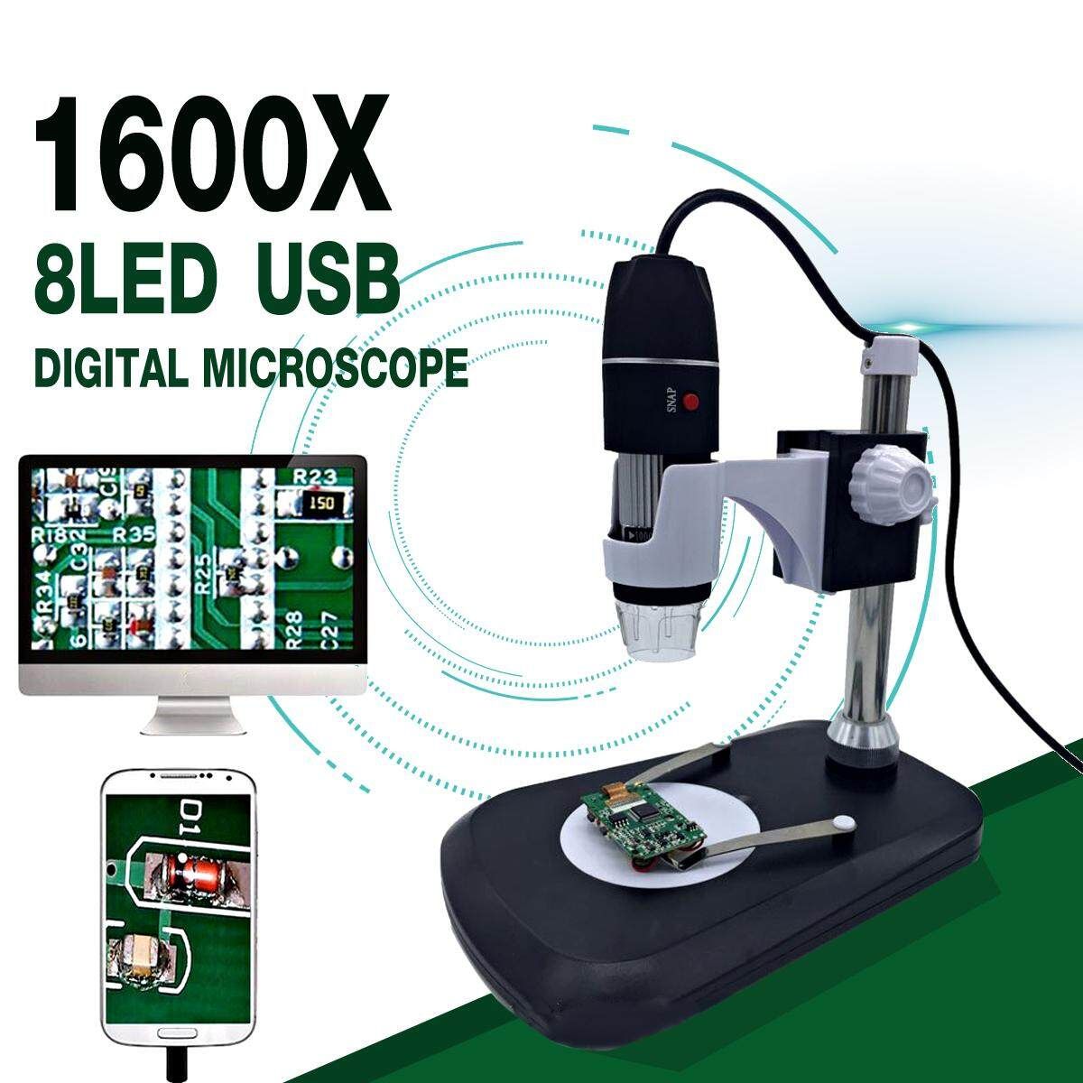 1600X 8LED USB Digital Microscope Endoscope Magnifier Camera +Stand Holder