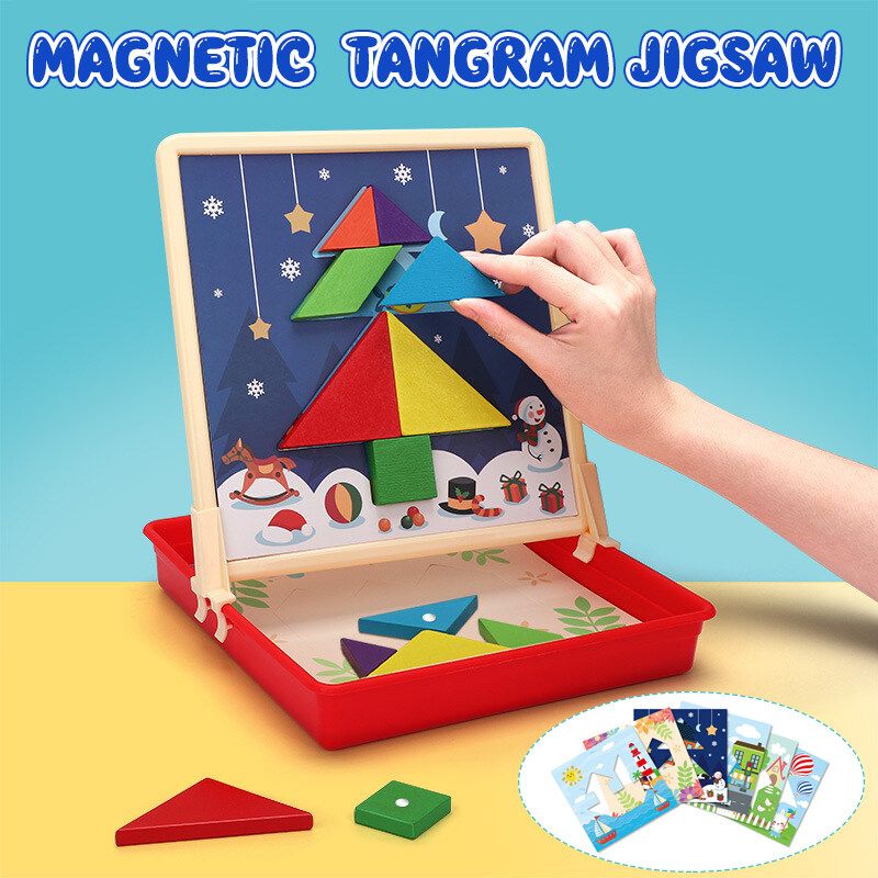 Magnetic Jigsaw Puzzle Tangram Toy Wooden Game Board Educational Toy Kids Gifts