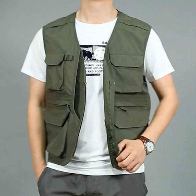 Men's Sleeveless Vest Jacket Outdoor Tactical Waistcoat Multi-pockets Fishing Photography Mountaineering Hiking Clothes Army Green
