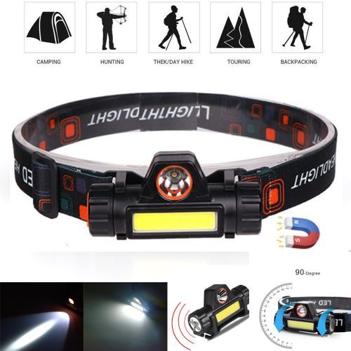 Waterproof Mini LED Headlight USB Rechargeable 90 Degree Magnet Double Light Super Bright Headlamp
