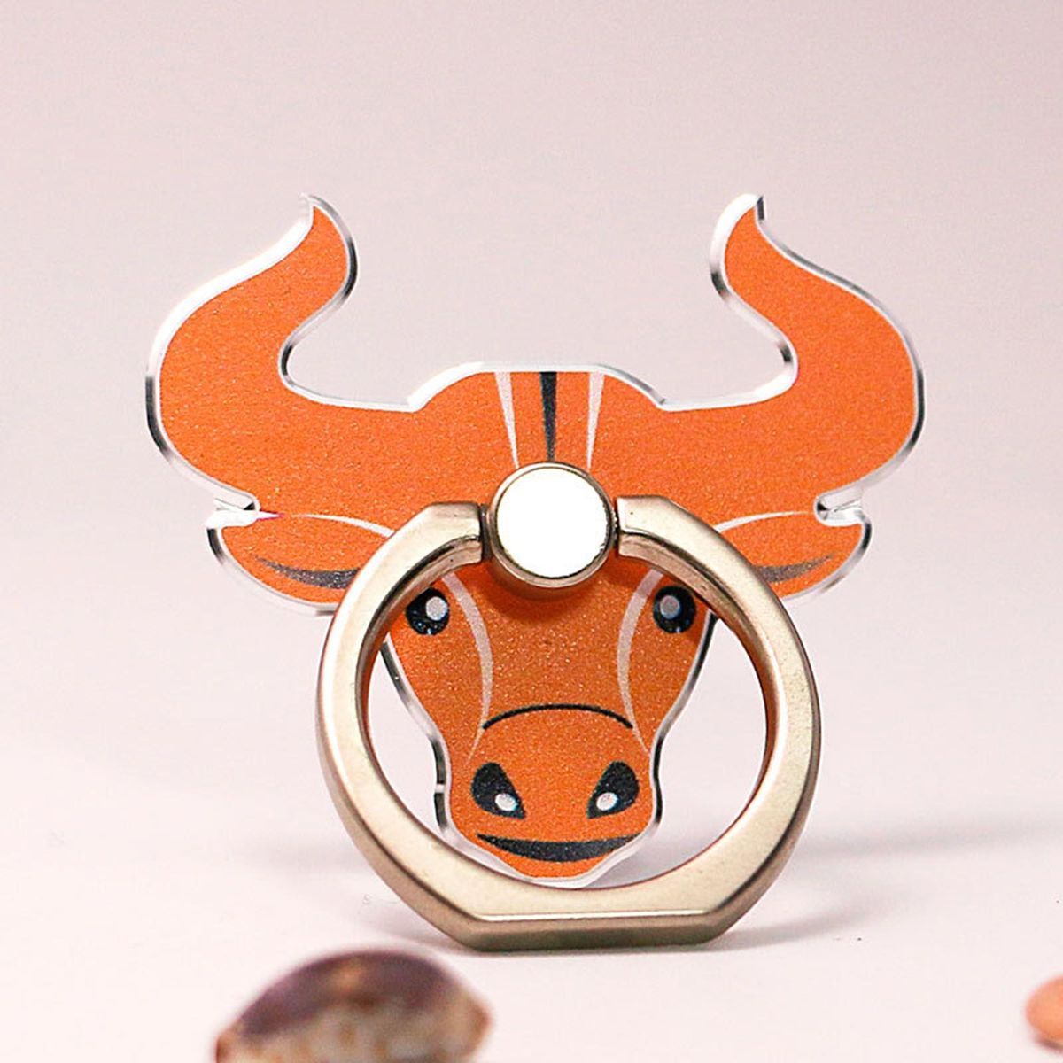 Finger Ring Mount Cartoon Cow Shape Phone Aluminum Alloy Ring Bracket Orange