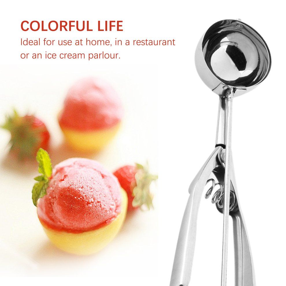Ice Cream Spoon Stainless Steel Spring Handle Masher Cookie Scoop