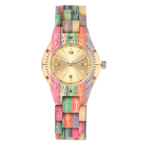 Women Wood Watch 100% Handmade Natural Colorful Bamboo Quartz Wristwatch Design