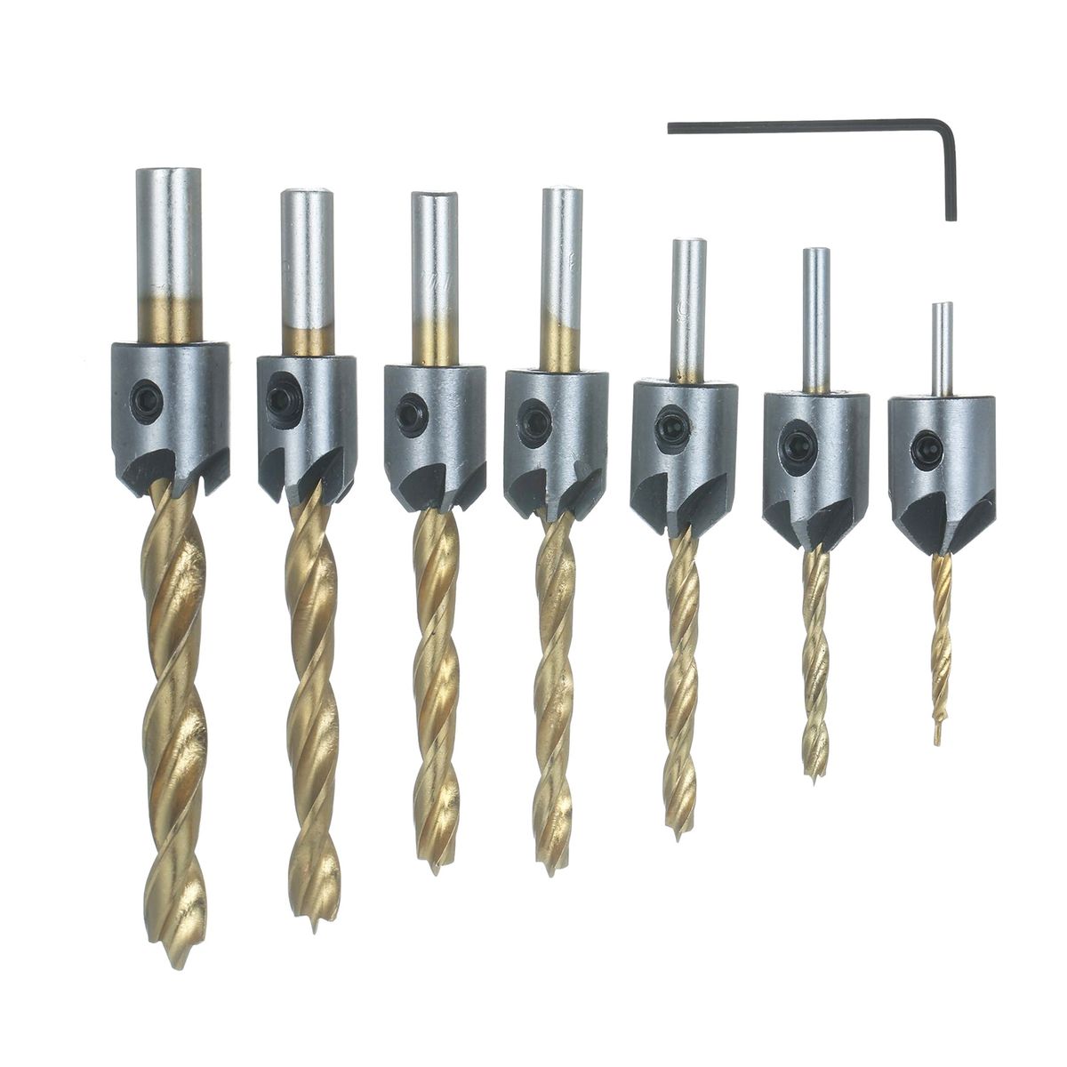 8Pcs Woodworking Chamfer Drilling Tools Set Including 7Pcs