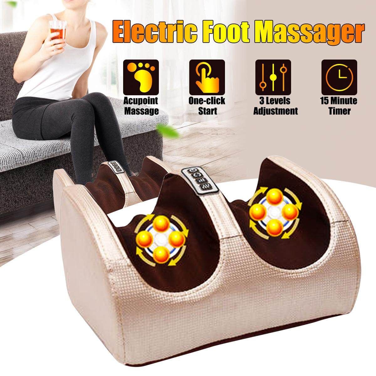 220V Electric Foot Massager Calf Pain Relax Shiatsu Kneading Roller Machine