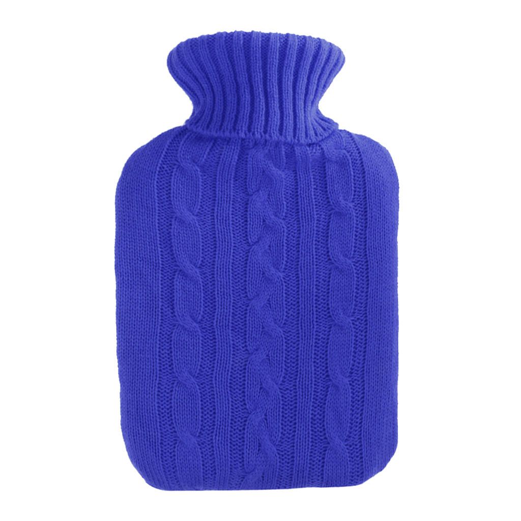 Large 2L Knitted Rubber Hot Water Bottles Bag Cover Warm Keeping Blue