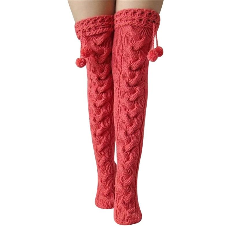 (red2)Christmas Women'S Stockings Gaiters Striped Long Socks Thigh Winter High Stockings Warm  SMA