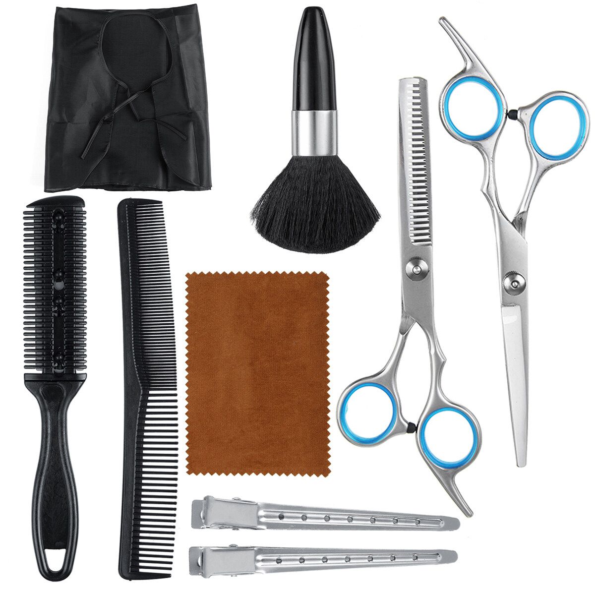 10pcs/set Professional Hair Scissor Set Hair Scissor Hairdressing Scisors Barber Thinning Scisors Hair Shears Kit For Barber Salon And Home Blue Finger Ring