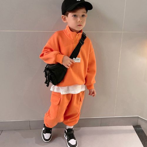 Boy's Long Pants Suit Orange Sweater Children's Two Pieces Set Hedging Clothes