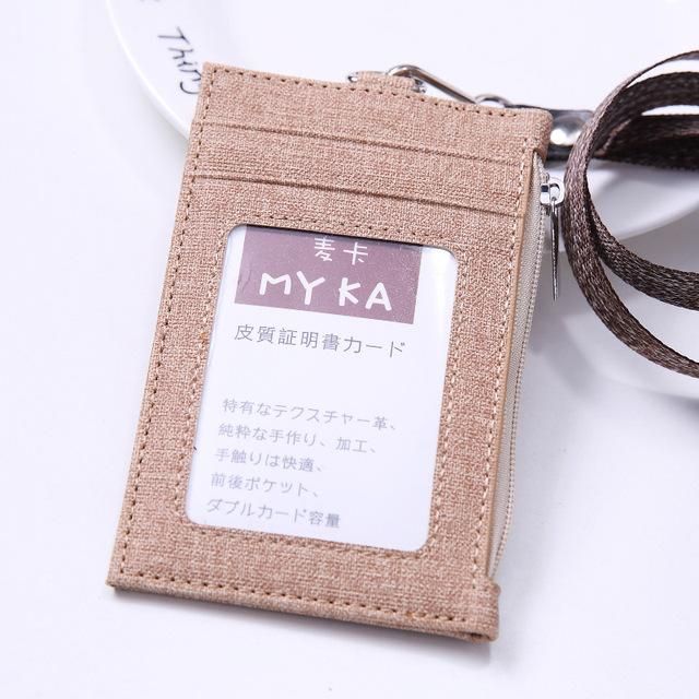 Cartera corta de cuero de vaquero para mujer cordon informal bolso pequeno para hombre Pu delgada para tarjetas de identificacion de negocios con cuerda colgante-Cafe