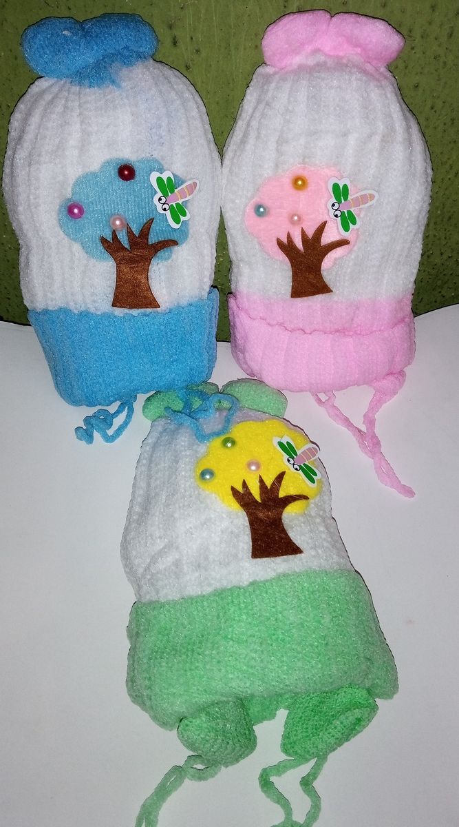 3Beautiful Stylish Baby Cap With Rope+1 Free Baby Face Towel
