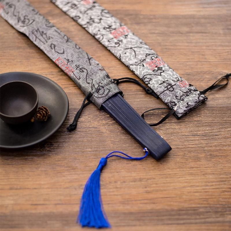 Gift Style Fan & Hand Drawing Cover Ancient Decorative Bag Storage Chinese String Case Long Pouch Folding Retro Shape