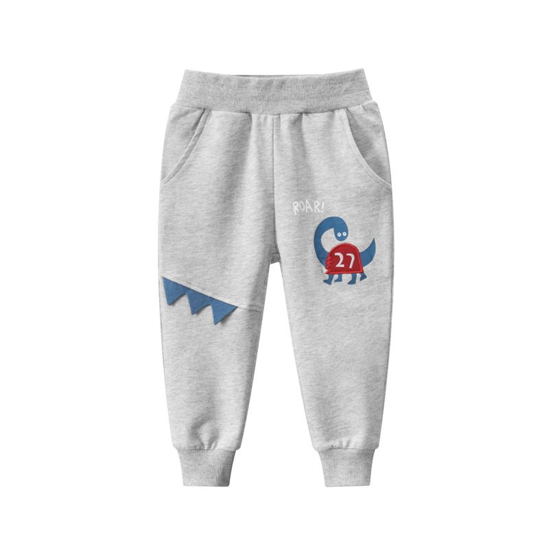 100% Cotton Kids Boys Casual Dinosaur Pants-Grey