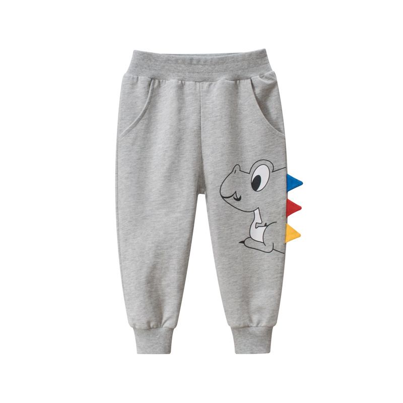 100% Cotton Kids Boys Casual Dinosaur Print Pants-Grey