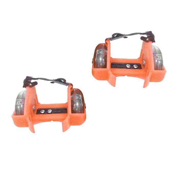 Adjustable Kid Wheel Heel Roller Pulley Light Up Skates Flash Orange