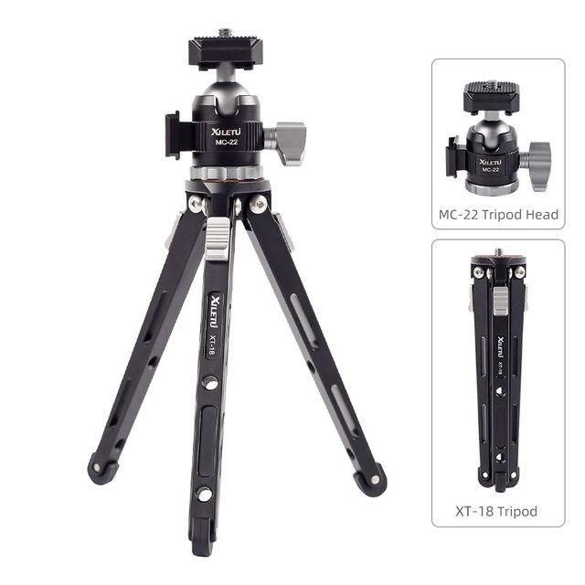 MC22 XT18 Mini Double Cold Shoe Ball Head Desktop Stand Tripod for Phone Mirrorless Camera Microphone With 1/4 Screw Hole