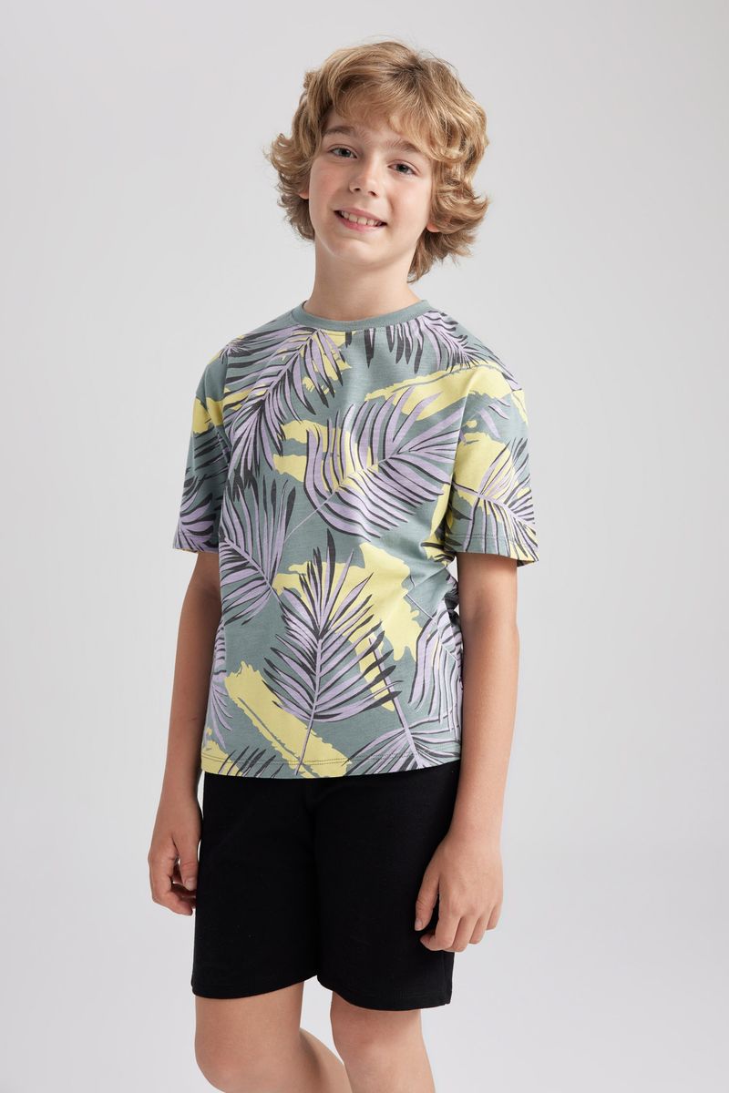 Boy Casual Oversize Fit Crew Neck Knitted Short Sleeve T-Shirt - Green