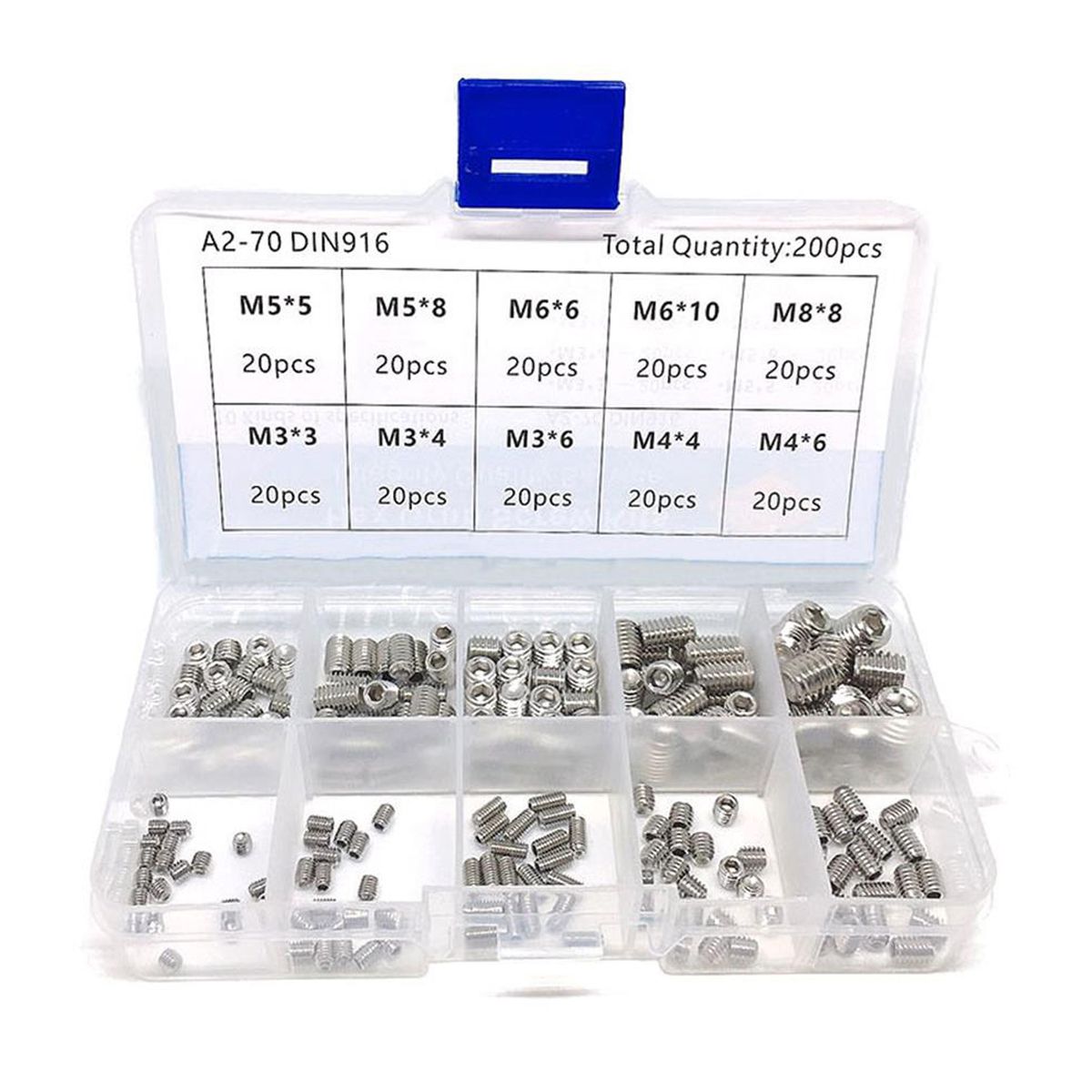 200pcs Hex Grub Screws Kit Set Screws 304 Stainless Steel