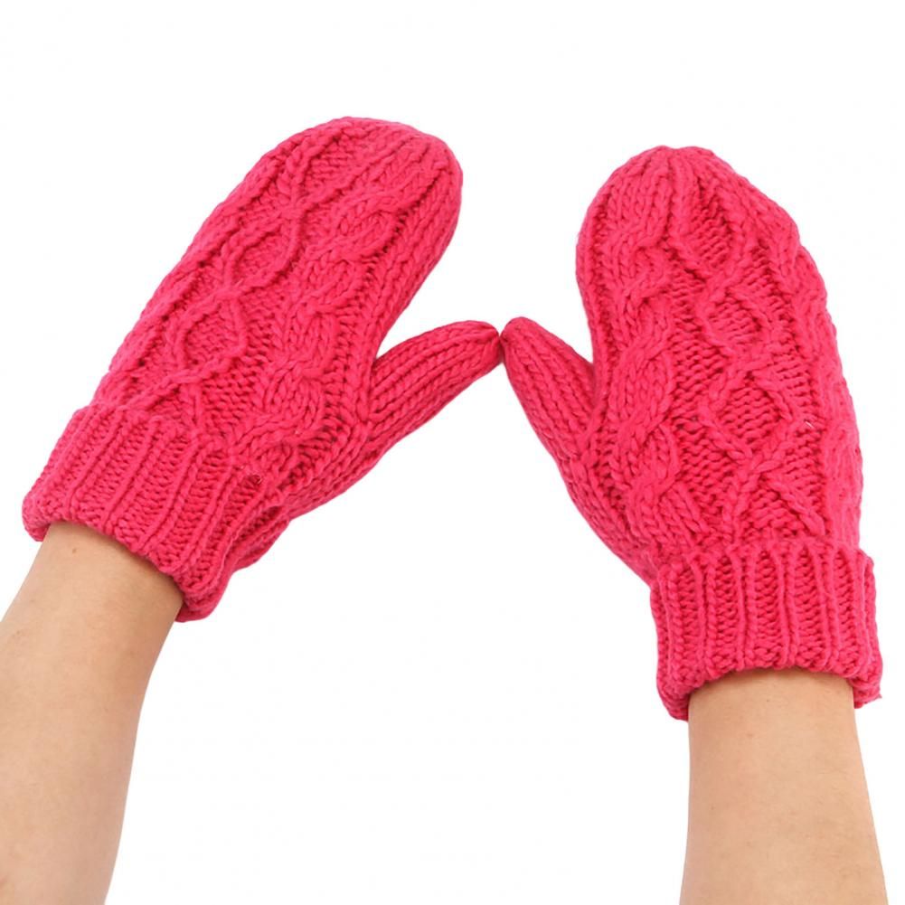 (Rose Red)Knitted Mittens 1 Pair Durable Thicken One Size  Cold Protection Unisex Winter Glove GRE