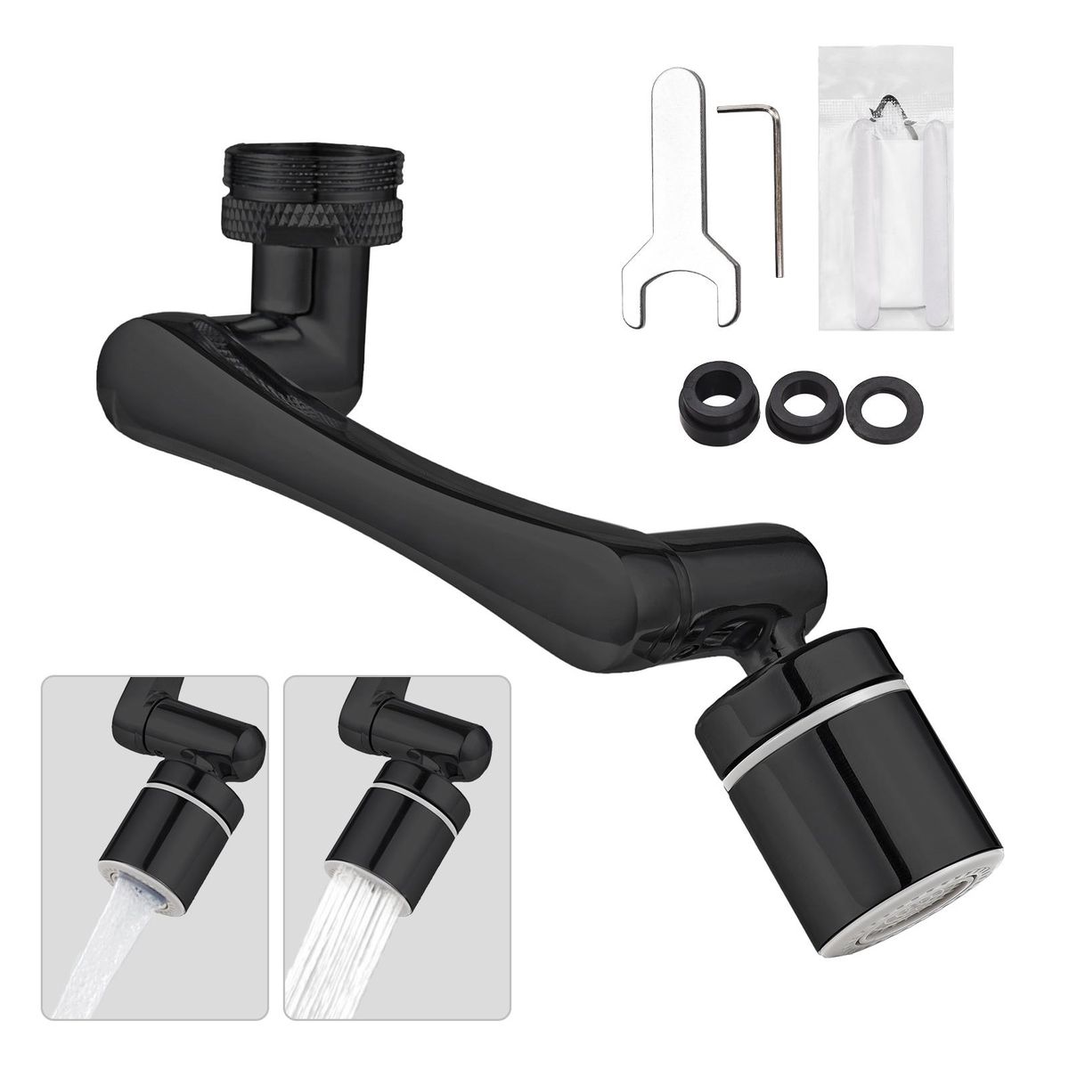 Aoresac Universal Swivel Faucet Extender 1440° Rotating Faucet Aerator with 2 Water Outlet Modes Splash Proof for Bathroom Sink & Kitchen Sink Multifunctional Extension Faucet