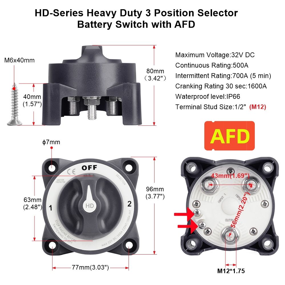 2 3 4 Position Battery Switch 300A Luminous With AFD Marine