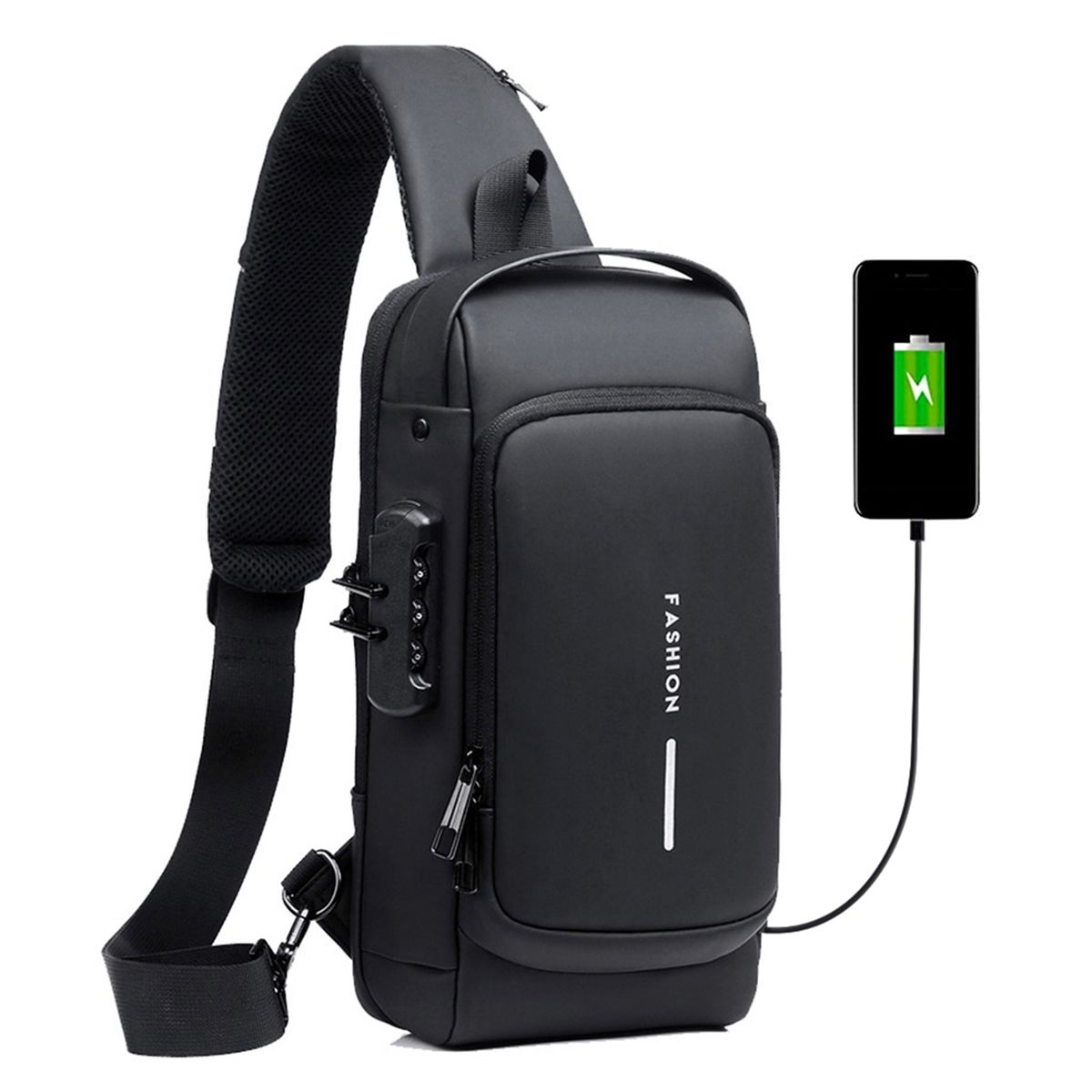 Men Sling Bag Pack With Lock Waterproof Anti-theft Chest