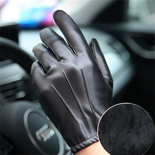 2021 Fashion Black PU Leather  Male Thin Style Driving Leather Men  Non-Slip Full Fingers Palm Touchscreen With Velvet
