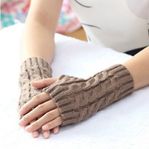 Women Stylish Hand Warmer Winter Gloves Arm Crochet Knitting Faux Wool Mitten Warm Fingerless Glove Gants Femme Women Gloves(#Khaki)