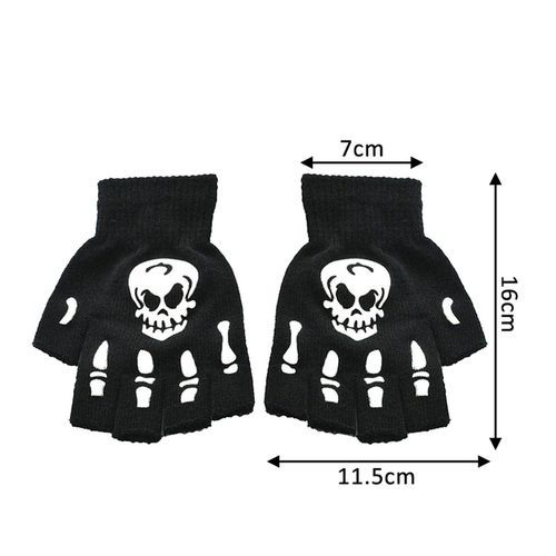 Halloween Supplies Luminous Gloves For Winter Hand Warmer Non Slip Horror Hand Bone Skull Grimace Mitten Unisex Keep Warm Gloves(#Skull Half Finger)
