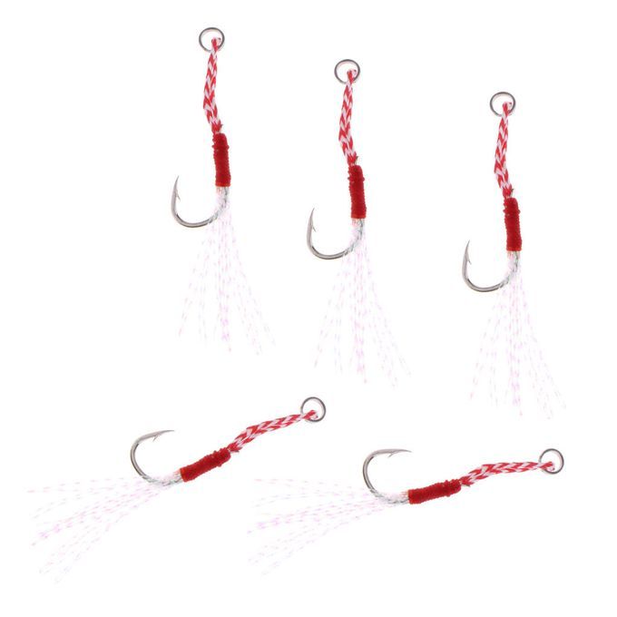 5Pcs Carbon Steel Assist Hooks Jigging  Hook With PE Line 10#
