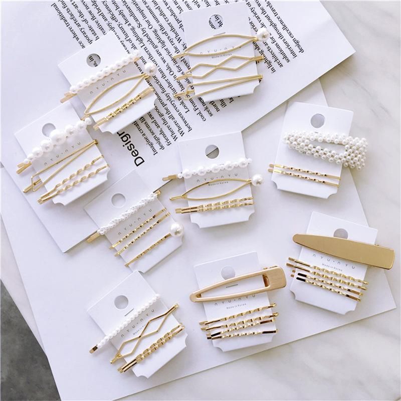 4 Pcs/Set Sweet Faux Pearl Metal Barrette Women Hair Side