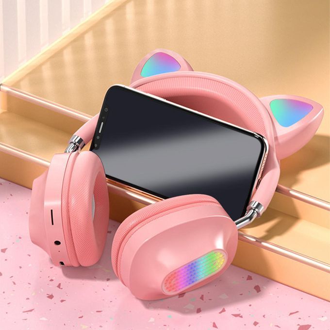 Cat Ear Bluetooth 5.0 Headphones Support TF Card AUX In For Pink