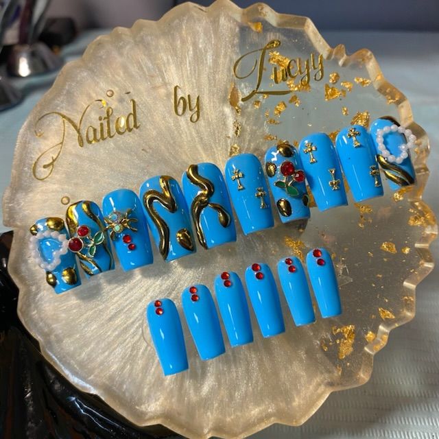 12 Pcs Long Press On Nails With Rhinestones+application Kit