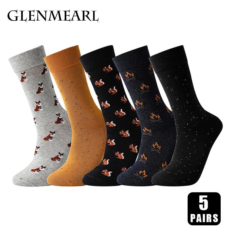 5 Pairs Cotton Socks for Men Business Dress High Quality Sock Funny Casual With Print Animals Cartoon Middle Sock Male Clothing