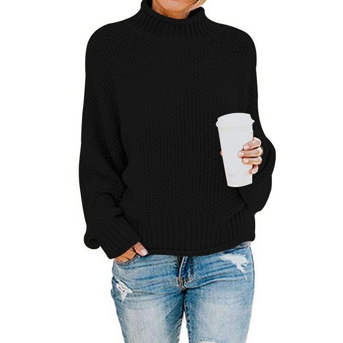 Women's Sweater Pullover Oversized Chunky Knit Solid M Black