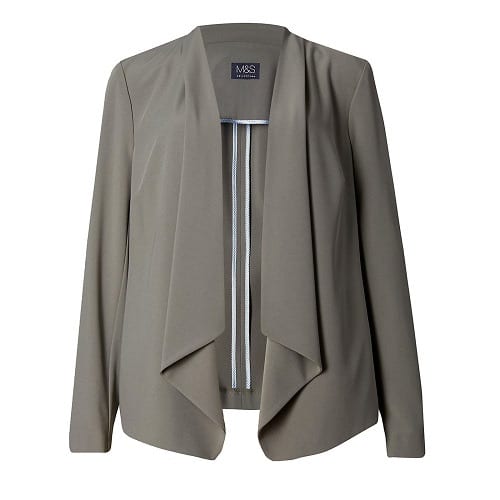 Collection Open Front Zipped Sleeve Waterfall Blazer - Thyme