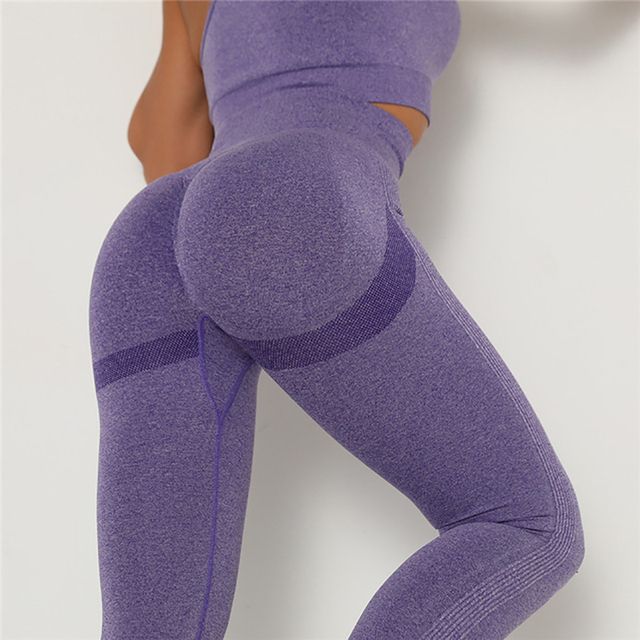 Folds Sexy Leggings Women High Waist Seamless Push Up Jegging Fitness Workout Gym Pants Knitting Female(#purple)