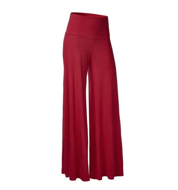 Women'S Wide Leg Pants Fashion Loose Stretch High Waist Wide Leg Long Pants Palazzo Chiffon Solid Hot Trousers(#Red)