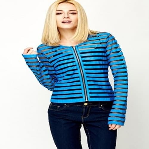 PU Faux Leather Mesh Stripe Jacket