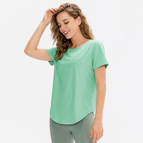 Women Summer Sports T-Shirt Short Sleeve Running Loose Yoga Top（Green）