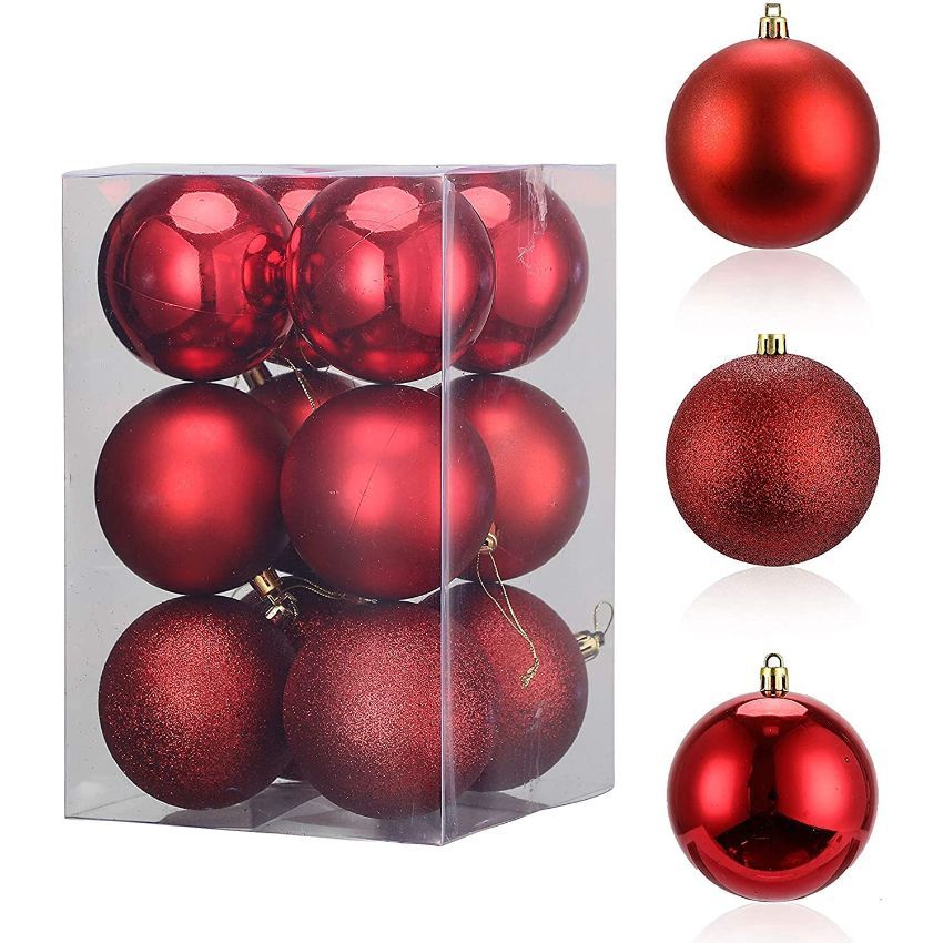 Christmas Ball Ornaments For Christmas Tree Party Decor 12pcs/Set (Red)