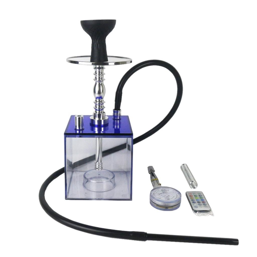 1 Hose Hookah Complete Set Easy Assemble Acrylic With LED Light Blue