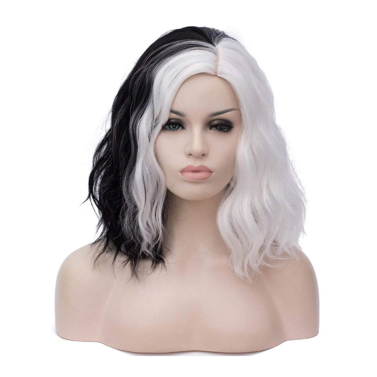 Black and White Wig Short Wavy Synthetic Wigs Short Wavy Over Shoulder Length Women Full Bang Heat Resistant  for Halloween Magic Show Cosplay
